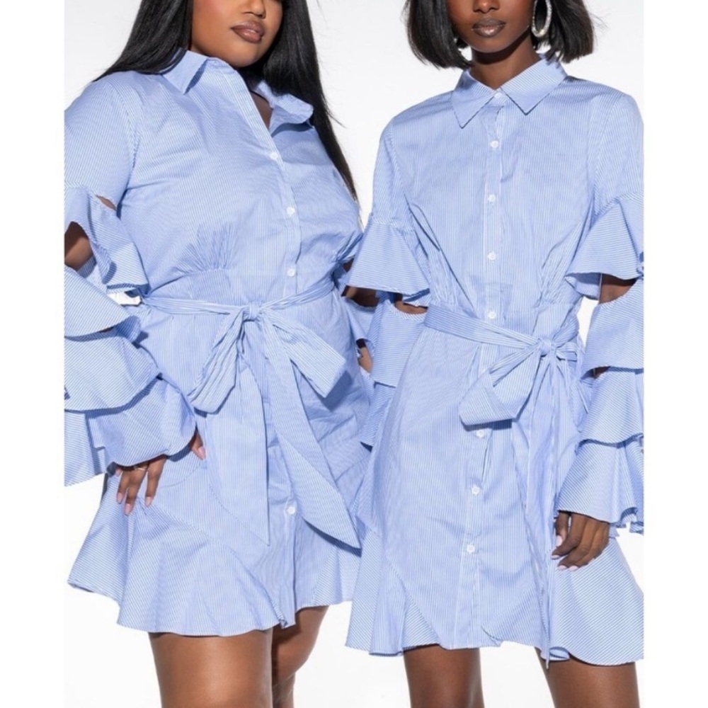 New Akira CUT OUT STRIPE POPLIN SHIRT DRESS - Picture 7 of 15
